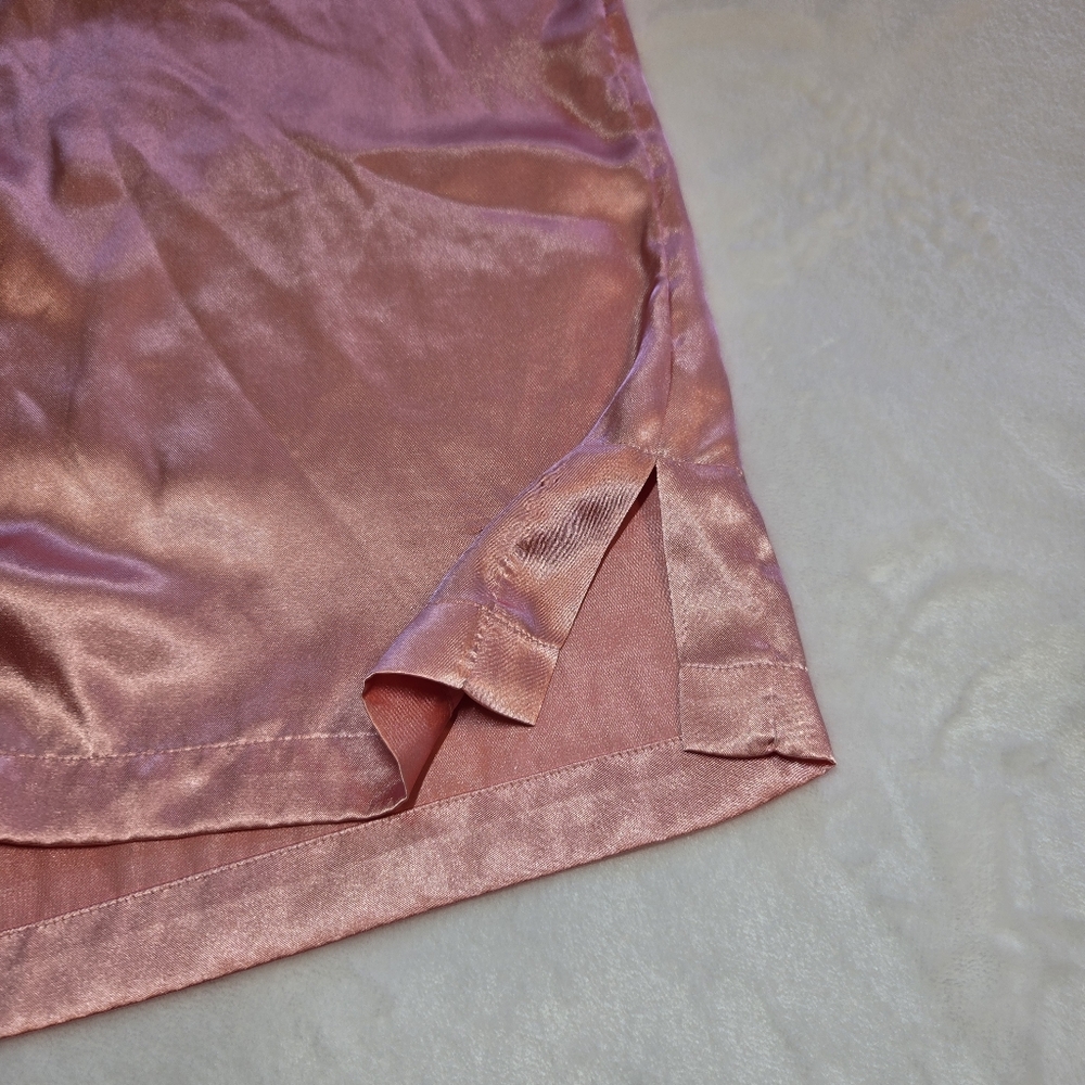 Vintage Women's Pink Satin Button Down Long Sleep Shirt Nightgown Large - Picture 8 of 11